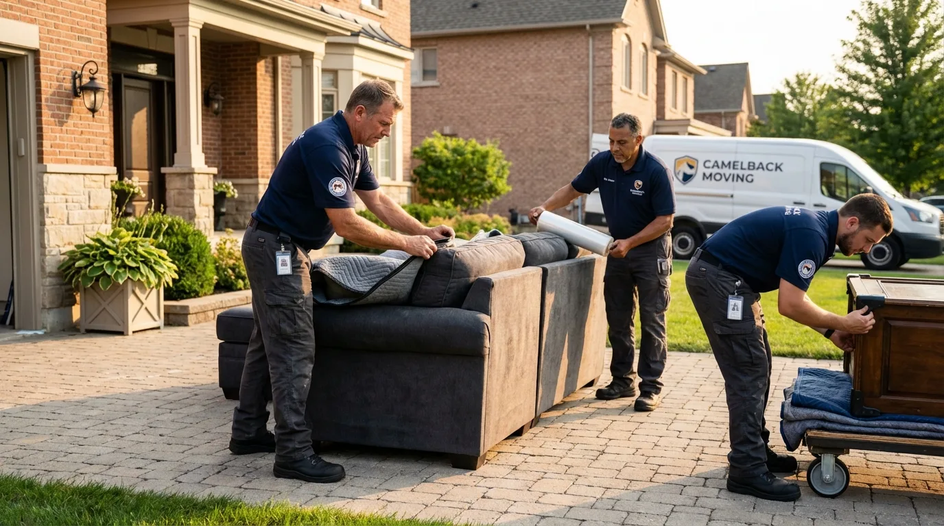 Large estate moving crew wrapping furniture in Athens, PA