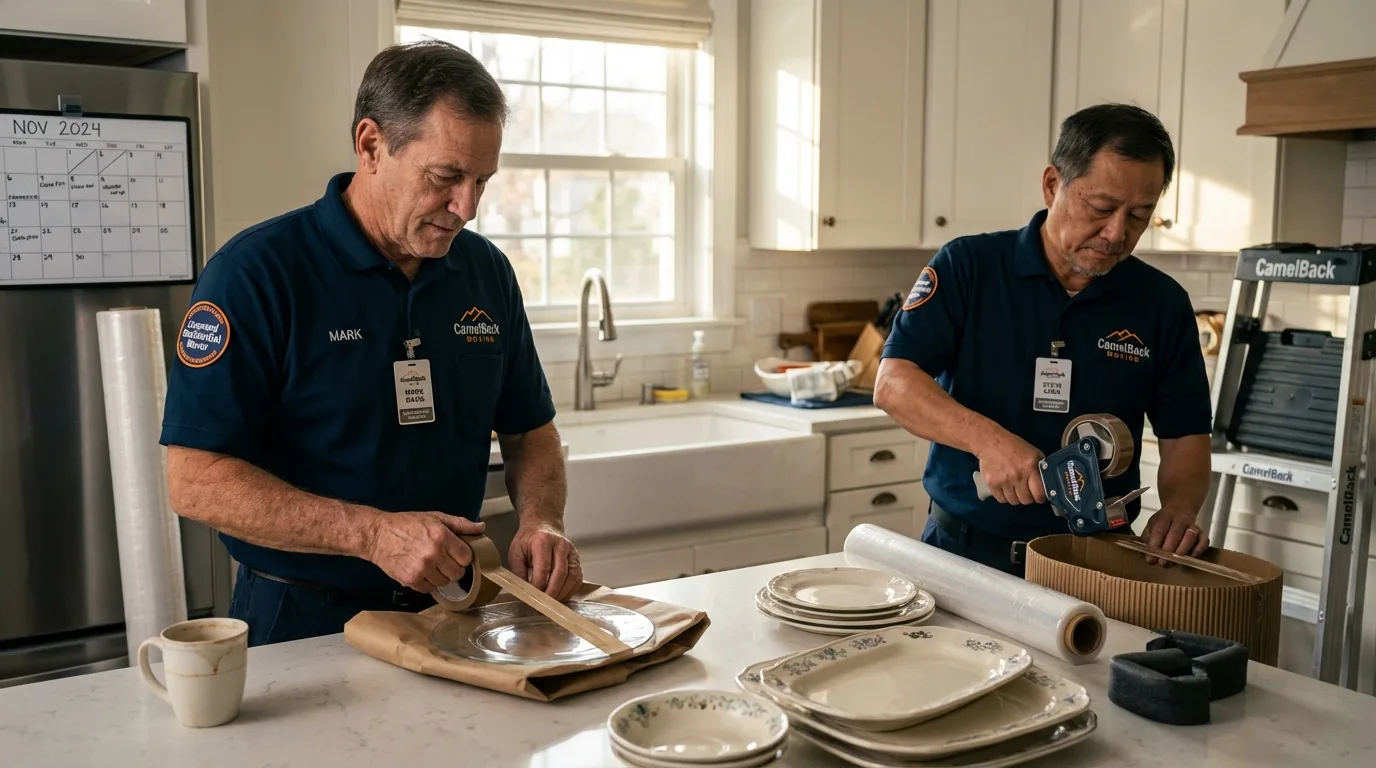Professional crew packing kitchen dishware in Athens, PA